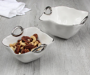 Bowl Cuadrado Con Asas Plateadas
