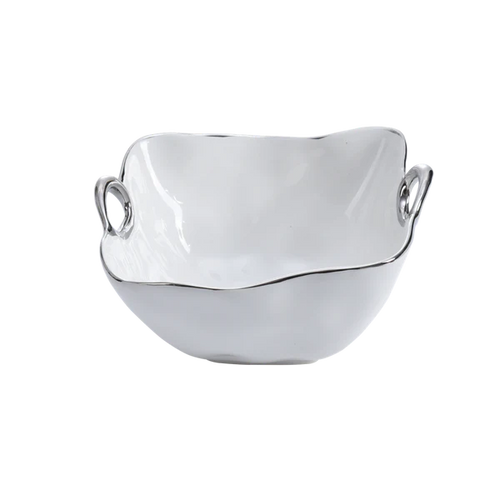 Bowl Cuadrado Con Asas Plateadas