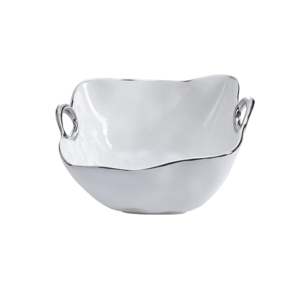 Bowl Cuadrado Con Asas Plateadas
