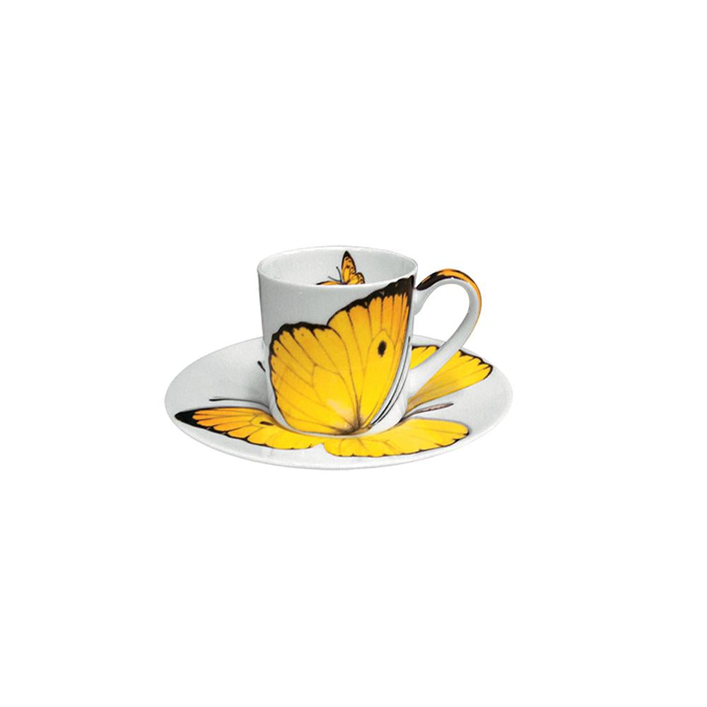 Taza espresso/plato mariposa - Amarilla (Para Lista De Novios)